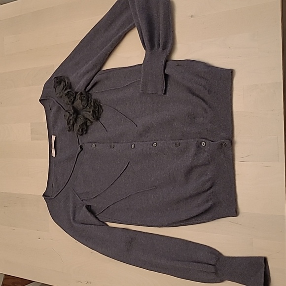 EUC Valentino Red Grey Wool/Cashmere Blend Rosette Button Front Cardigan - Picture 3 of 17